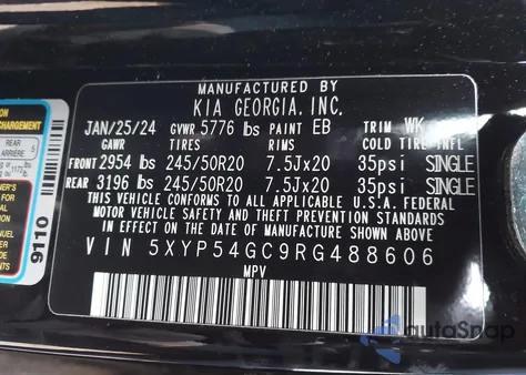 2024 Kia Telluride Sx z USA, uszkodzony, nr VIN 5XYP54GC9RG488606